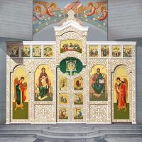 Иконостас "Суздальский" двухъярусный (г. Братск), белый с золотом (патина), 436,6х377,7х20,8 см