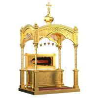 Рака под мощи &quot;Романовская&quot;, цвет &quot;золото&quot;, с сенью и подиумом / без сени и подиума
