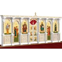 Иконостас деревянный резной &quot;Владимирский&quot; одноярусный белый с золотом (патина), 690х282х40 см №2