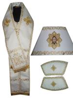 Архиерейский требный комплект белый вышитый, шелк