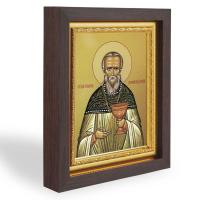Икона Иоанна Кронштадтского, праведного, в узком багете, цвет "темный дуб", на холсте, с золочением