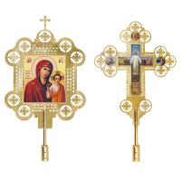 Запрестольные крест и икона с ликами Спасителя и Божией Матери "Казанская", комплект, латунь