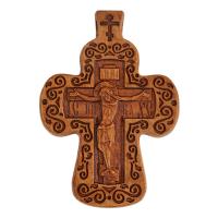 Деревянный нательный крестик ажурный, груша, высота 5,2 см