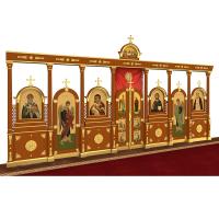 Иконостас &quot;Греческий&quot; одноярусный, цвет &quot;кипарис&quot; с золотом (поталь), 620х315х16 см