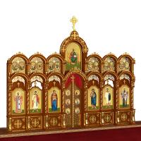 Иконостас деревянный резной "Благовещенский" двухъярусный, цвет "кипарис" с золотом, 664х493х28 см