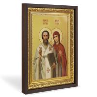 Икона священномученика Киприана и мученицы Иустины Антиохийских, в широком багете, цвет "темный дуб", на холсте, с золочением, №2