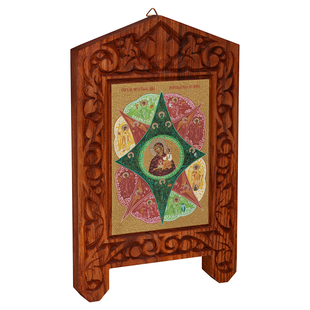 Икона Божией Матери "Неопалимая купина" на резной доске "Суздальская", холст с золочением