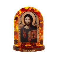 Икона настольная Спасителя &quot;Господь Вседержитель&quot;, смола с янтарем, 4,5х6 см
