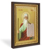 Икона пророка Моисея Боговидца, в широком багете, цвет "темный дуб", на холсте, с золочением