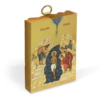 Икона Крещения Господня (Богоявления) на деревянной основе, на холсте с золочением