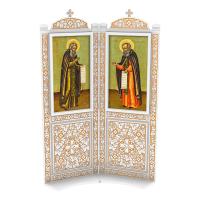 Киот напольный &quot;Суздальский&quot; белый с золотом (патина), два модуля