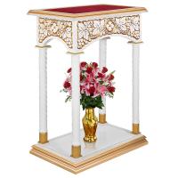 Подставка церковная &quot;Суздальская&quot;, белая с золотом (патина), колонны, красная ткань