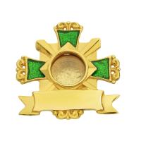 Мощевик накладной серебряный в позолоте с зеленой эмалью, 28 мм