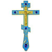 Крест напрестольный / требный, голубая эмаль, синие камни, 14,5х26 см, №1, У 55-0023