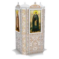 Киот напольный &quot;Суздальский&quot; белый с золотом (патина), на 4 иконы