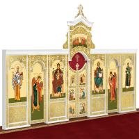 Иконостас деревянный &quot;Суздальский&quot; одноярусный белый с золотом (поталь), 608х378х25,4 см