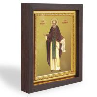 Икона преподобного Сергия Радонежского, в узком багете, цвет "темный дуб", на холсте, с золочением, 