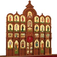 Иконостас деревянный резной "Владимирский" четырехъярусный, цвет "кипарис", 690х730х45 см