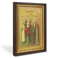 Икона "Святые Жены Мироносицы", в широком багете, цвет "темный дуб", на холсте, с золочением