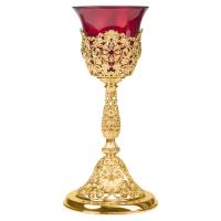 Лампада напрестольная из ювелирного сплава в позолоте, фианиты, 13х26,5 см