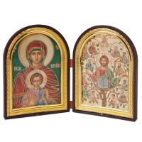 Складень с ликами Спасителя "Лоза Истинная" и Божией Матери "Услышательница", арочной формы, 6,4х8,4 см
