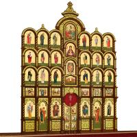 Иконостас деревянный резной &quot;Владимирский&quot; пятиярусный, цвет &quot;кипарис&quot; с золотом (поталь), 690х860х45 см