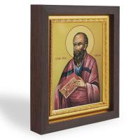 Икона апостола Павла, в узком багете, цвет "темный дуб", на холсте, с золочением