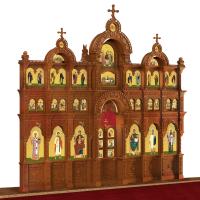 Иконостас деревянный "Романовский" трехъярусный, цвет "кипарис", 704х655х47 см