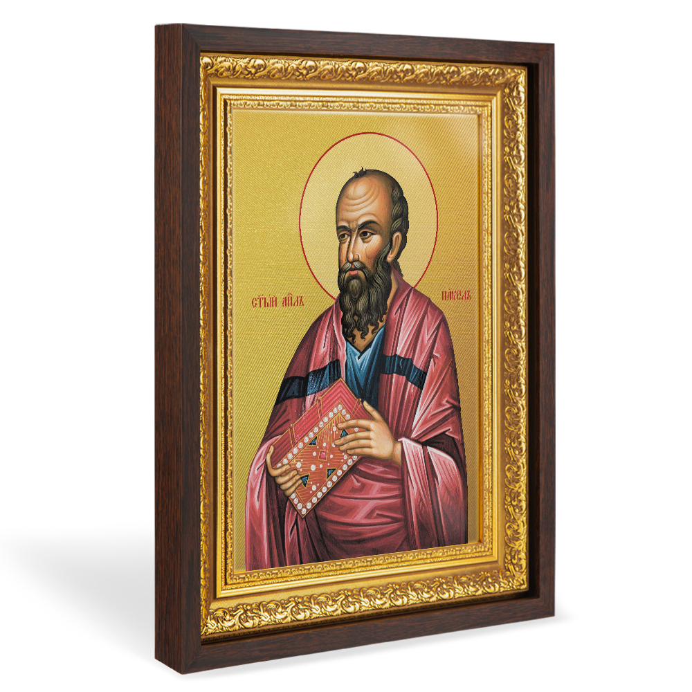 Икона апостола Павла, в широком багете, цвет "темный дуб", на холсте, с золочением №2