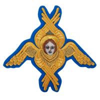 Херувим пришивной голубой с золотом, 12,5х11 см