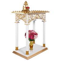 Панихидный стол на 70-100 свечей &quot;Суздальский&quot; белый с золотом (патина), колонны, высота 100 см