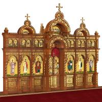 Иконостас деревянный &quot;Романовский&quot; двухъярусный, цвет &quot;кипарис&quot; с золотом (поталь), 704х540х47 см