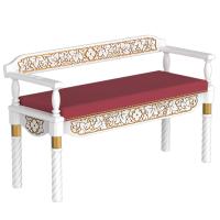 Скамья храмовая &quot;Суздальская&quot; белая с золотом (патина), мягкая обивка, 120х44х70 см