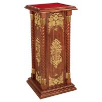 Подставка церковная "Суздальская", цвет "кипарис" с золотом (поталь), тумба, красная ткань, 46х46х100 см