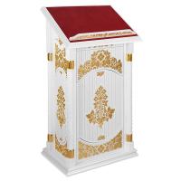 Аналой центральный "Суздальский" белый с золотом (поталь), тумба, красная ткань, высота 130 см