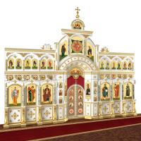Иконостас "Рождественский" трехъярусный белый с золотом (поталь), 848,5х697х53 см