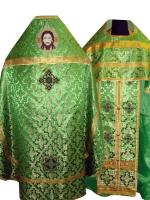 Русская риза зеленая с иконой "Спас Нерукотворный", шелк