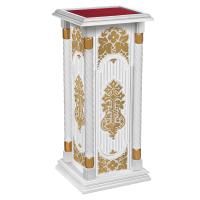 Подставка церковная "Суздальская" белая с золотом (поталь), тумба, красная ткань, 46х46х100 см