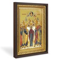 Икона Вознесения Господня, в широком багете, цвет "темный дуб", на холсте, с золочением