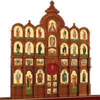 Иконостас деревянный резной "Владимирский" четырехъярусный, цвет "кипарис", 690х730х45 см