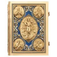 Евангелие напрестольное синее, полный оклад "под золото", 27,5х37 см