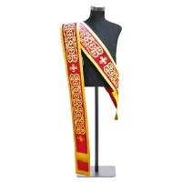 Орарь протодиаконский красный вышитый, шелк, золотой галун