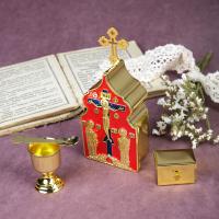 Дароносица, цинковый сплав, красная эмаль, 6х14 см, У 55-0357