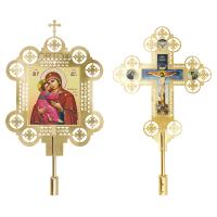 Запрестольные крест и икона с ликами Спасителя и Божией Матери "Владимирская", комплект, латунь
