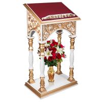 Аналой центральный &quot;Тверской&quot; белый с золотом (патина), высота 136 см