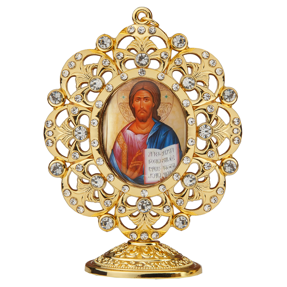 Икона Спасителя "Господь Вседержитель", в машину, цинковый сплав, 8,4х11 см