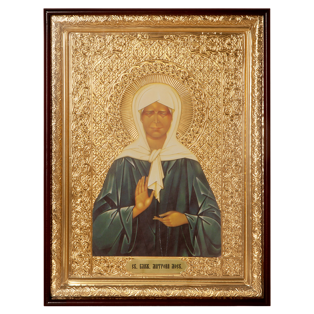 Икона большая храмовая блаженной Матроны Московской, прямая рама, 60х80 см, У 8-0042