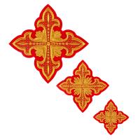 Крест на облачение вышитый пришивной красный, золотая нить