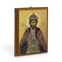 Икона благоверного князя Александра Невского на деревянной основе, цвет "кипарис", на холсте с золоч