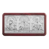 Икона в машину, триптих из латуни на пластиковой основе, 7,8х4 см, цвет хром